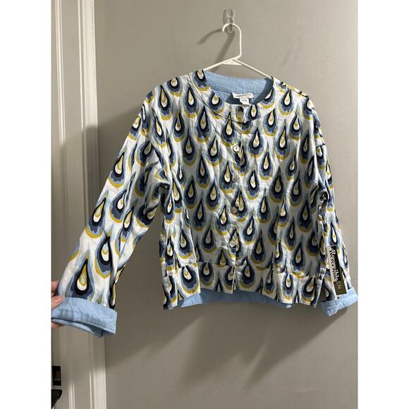 Peck &‎ Peck Reversible Peacock Teardrop & Blue 100% Linen Jacket size M - Picture 1 of 6
